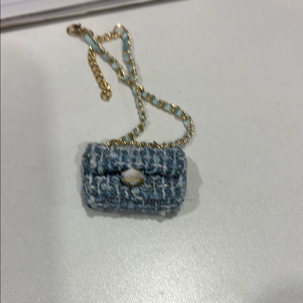 Elegant Blue Tweed Mini Bag